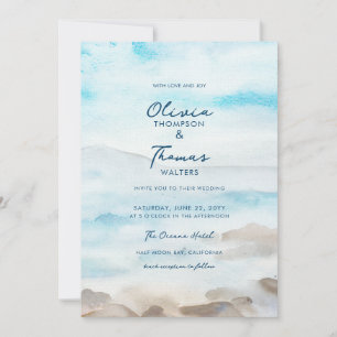 Elegant Rocky Coast Mist Ocean Sea Beach Wedding Invitation