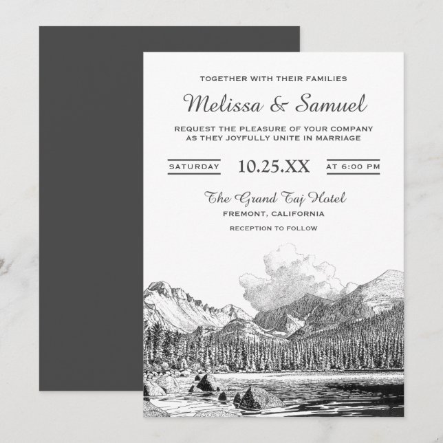 Elegant Rocky Mountain Drawing Wedding Invitation (Front/Back)