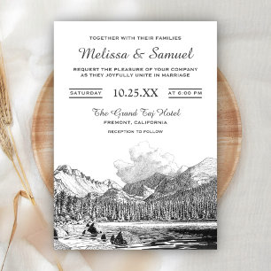 Elegant Rocky Mountain Drawing Wedding Invitation