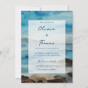 Elegant Rocky Ocean Mist Seafront Beach Wedding Invitation
