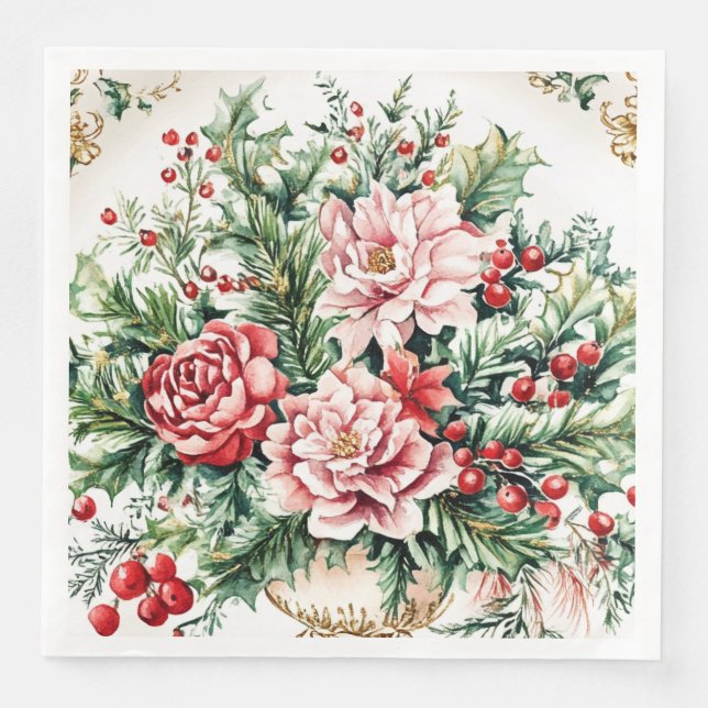 Elegant Rococo Floral and Foliage Holiday Dining  Napkin (Front)
