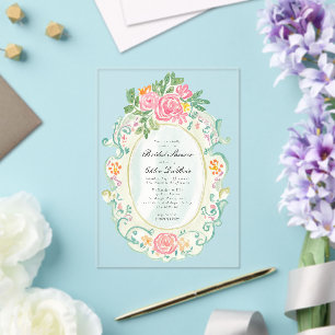Elegant Rococo Floral Bridal Shower Acrylic Invitations