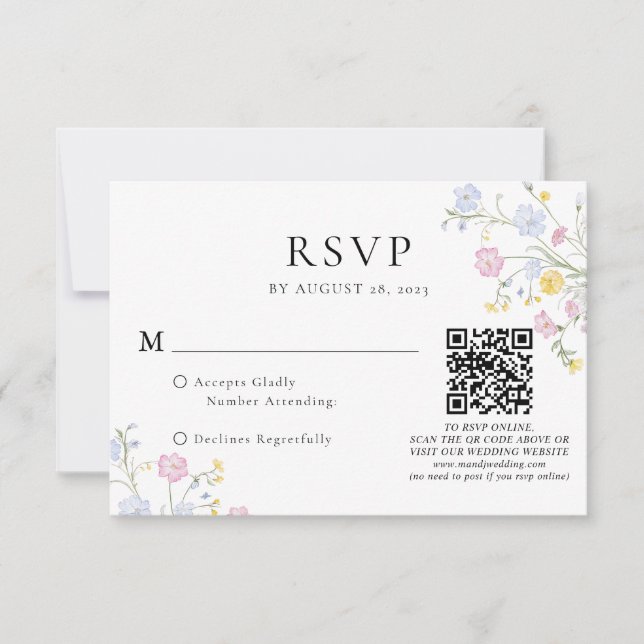 Elegant Rococo Floral Crest Wedding QR Code RSVP Card (Front)