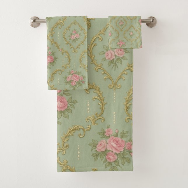 Elegant Rococo Floral Pattern in Soft Pastels Bath Towel Set (Insitu)