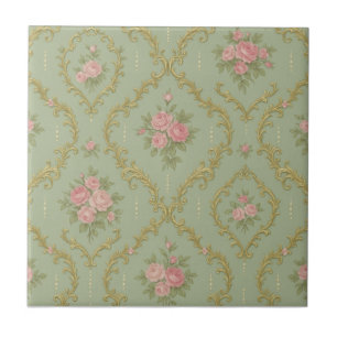 Elegant Rococo Floral Pattern in Soft Pastels Tile