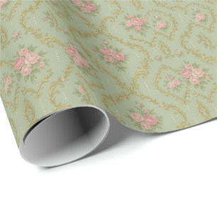 Elegant Rococo Floral Pattern in Soft Pastels Wrapping Paper