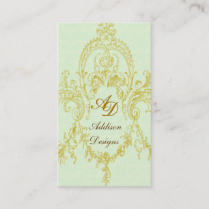 Elegant Rococo Frame Gold & Green Business Cards