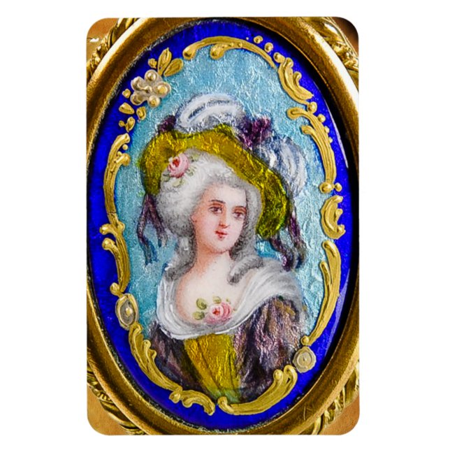 ELEGANT ROCOCO LADY PORTRAIT WITH PINK ROSES MAGNET (Vertical)