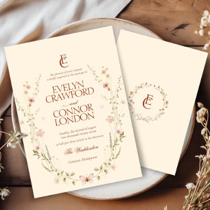 Elegant Rococo Monogram Floral Rustic Wedding Invitation
