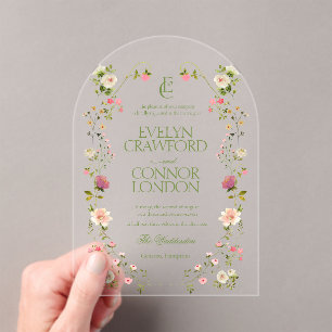 Elegant Rococo Monogram Floral Wedding Acrylic Invitations