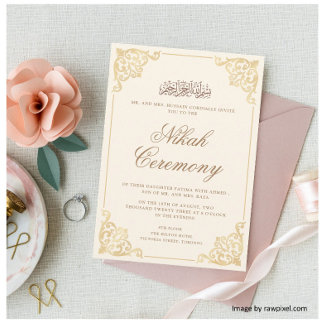 Elegant Rococo Monogram Gold Cream Nikah Ceremony Invitation