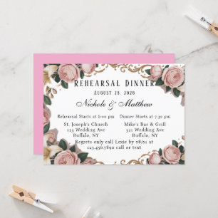 Elegant Rococo Peonies Rehearsal Dinner  Invitation