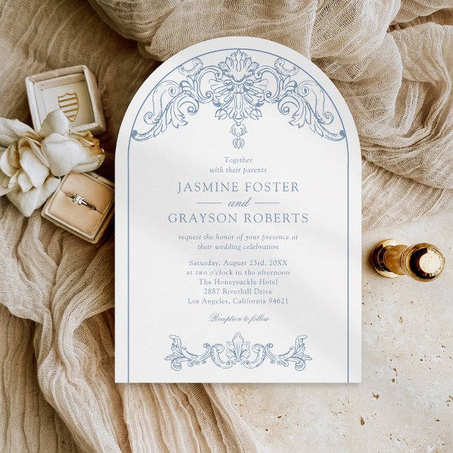 Elegant Rococo Vintage Blue Wedding Invitation (Creator Uploaded)