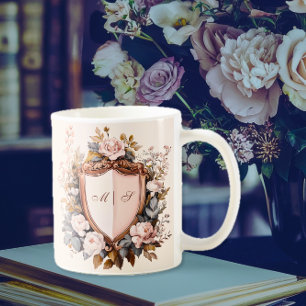 Elegant Rococo Wedding Crest Initials Coffee Mug