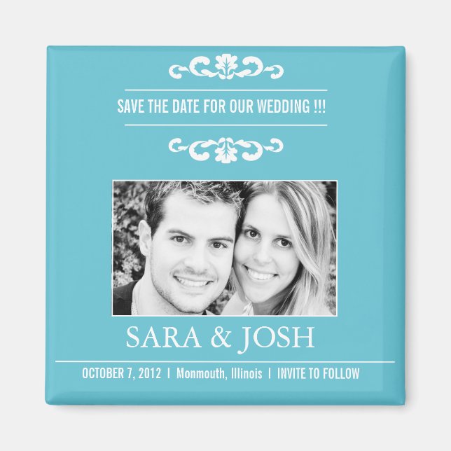 Elegant Romance -Photo Save the date magnet -blue (Front)