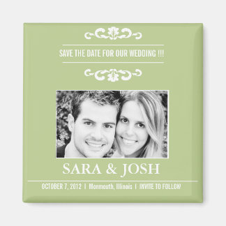 Elegant Romance -Photo Save the date magnet -green