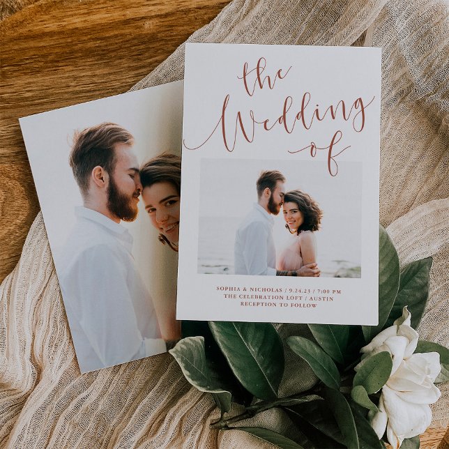 Elegant Romance | Terracotta Two Photo Wedding Invitation (Creator Uploaded)