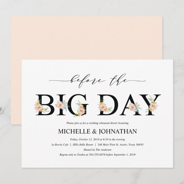 Elegant Romance Wedding Rehearsal Dinner Invites (Front/Back)