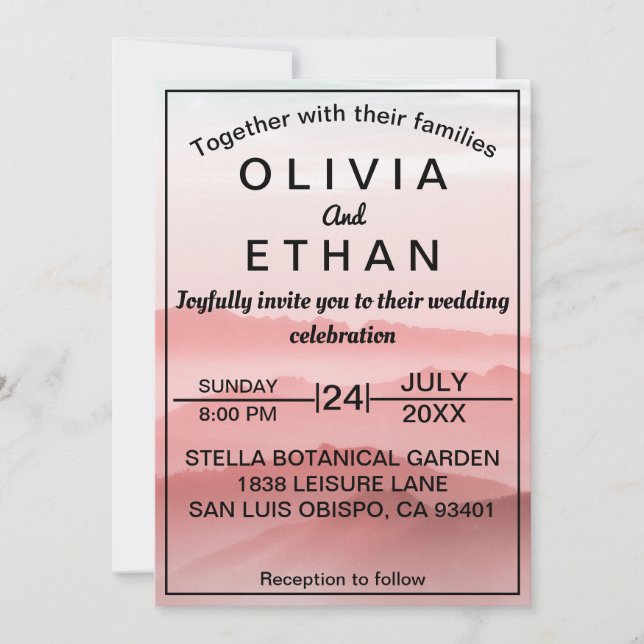 Elegant Romantic Abstract Mountain Chic Wedding Invitation (Front)