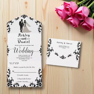 Elegant Romantic Black And White Couple Wedding All In One Invitation