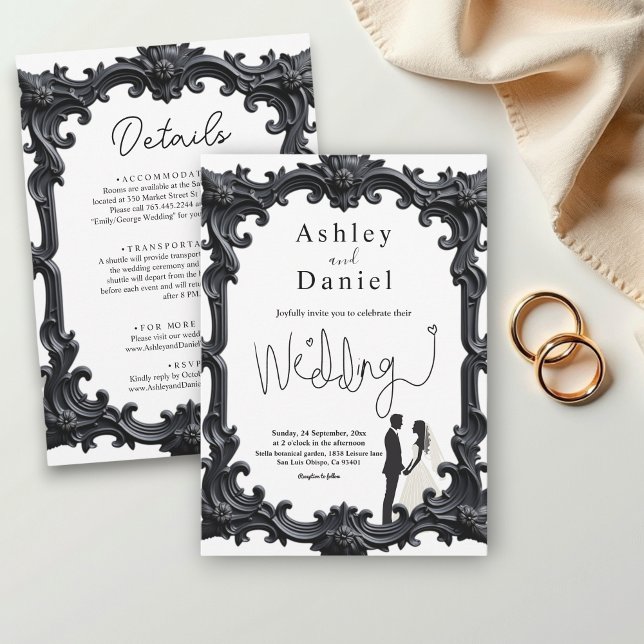 Elegant Romantic Black And White Frame Wedding Invitation (Creator Uploaded)