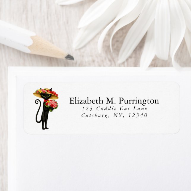 Elegant Romantic Black Cat with Roses and Big Hat (Insitu)
