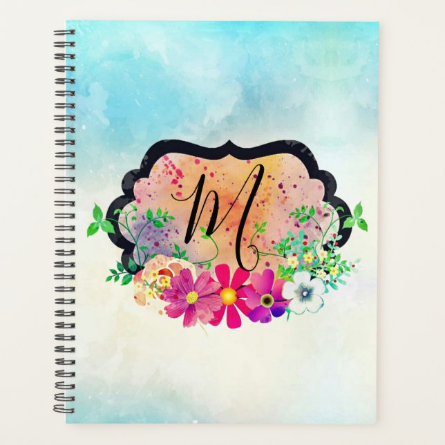Elegant Romantic Black Frame Floral Bouquet Planner (Front)
