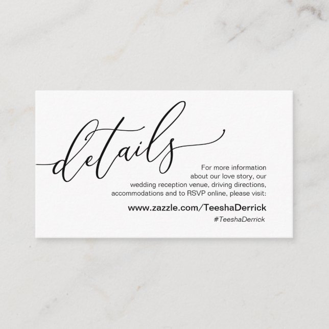 Elegant romantic, Black, Our Wedding Details Enclosure Card (Front)