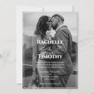 Elegant Romantic Black White 1 Photo Wedding Invitation