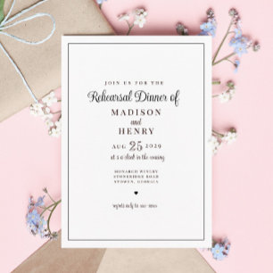 Elegant Romantic Black & White Rehearsal Dinner Invitation