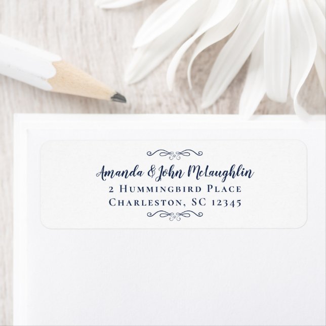 Elegant Romantic Blue Calligraphy Return Address  (Insitu)