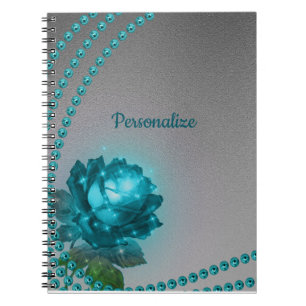 Elegant Romantic Blue Crystal Rose Pearls Notebook