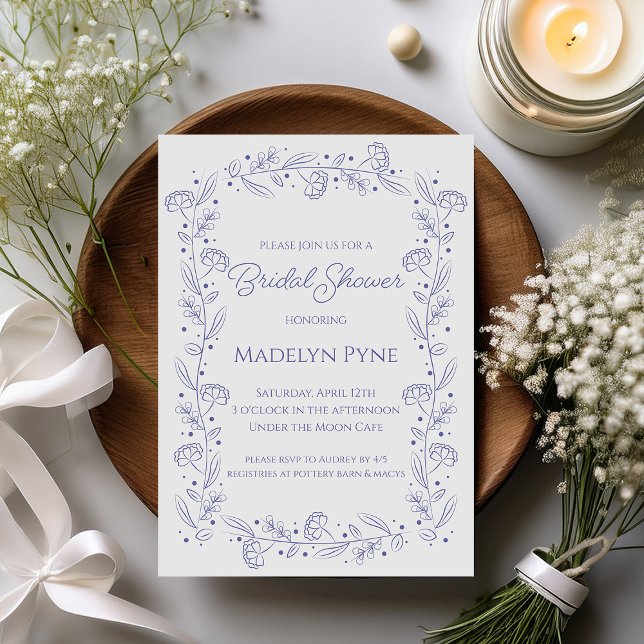 Elegant Romantic Blue Floral Bridal Shower Invitation (Creator Uploaded)