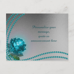 Elegant & Romantic Blue Rose & Pearls Personalise Announcement Postcard