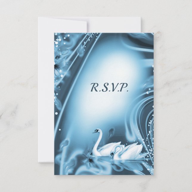 Elegant Romantic Blue Swan Love Wedding RSVP (Front)