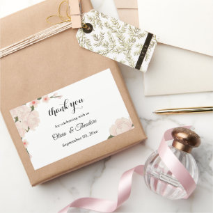Elegant Romantic Blush Pink Floral Blossom Wedding Rectangular Sticker
