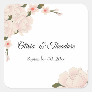 Elegant Romantic Blush Pink Floral Blossom Wedding Square Sticker