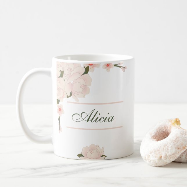 Elegant Romantic Blush Pink Floral Bridesmaid Gift Coffee Mug (With Donut)