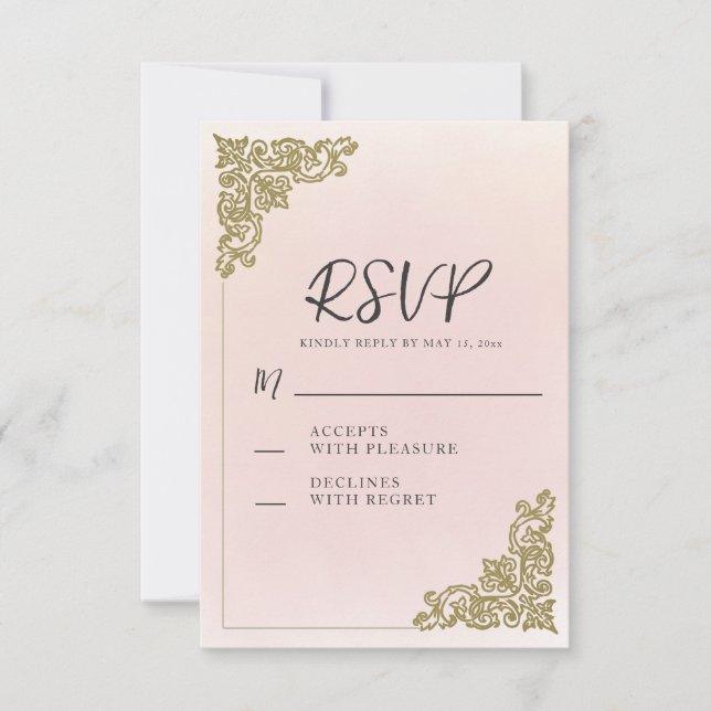 Elegant Romantic Blush Pink Gold  RSVP Card (Front)