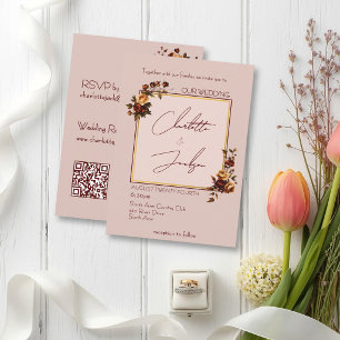 Elegant Romantic Blush Rose Autumn Wedding Invitation