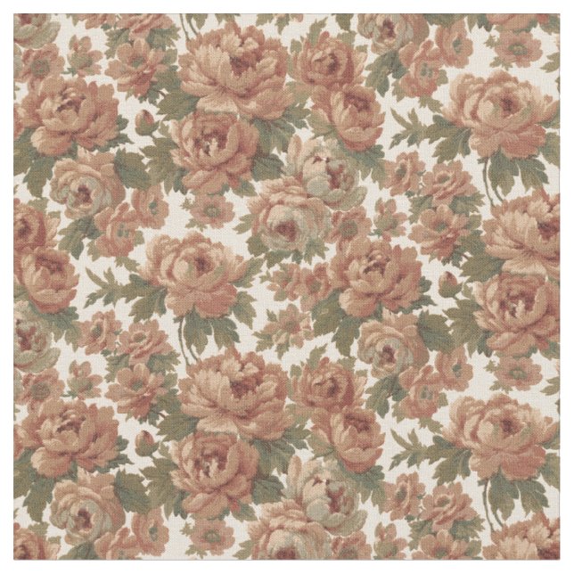 Elegant Romantic Blush Tapestry Roses Fabric (Close Up)