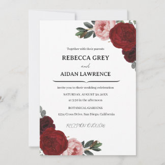 Elegant Romantic Botanical Burgundy Floral wedding Invitation