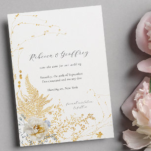 Elegant Romantic Botanical Fern Rose Calligraphy Save The Date