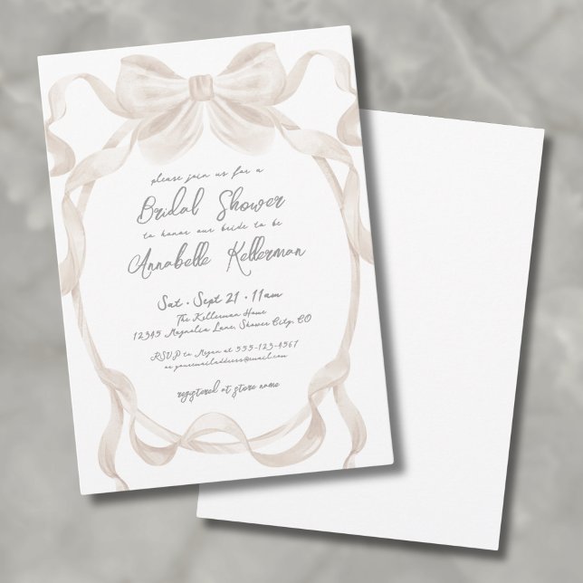 Elegant Romantic Bow Whimsical Bridal Shower Invitation (Elegant Romantic Bow Whimsical Bridal Shower Invitation)