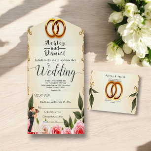 Elegant Romantic Bride And Groom Floral Wedding All In One Invitation