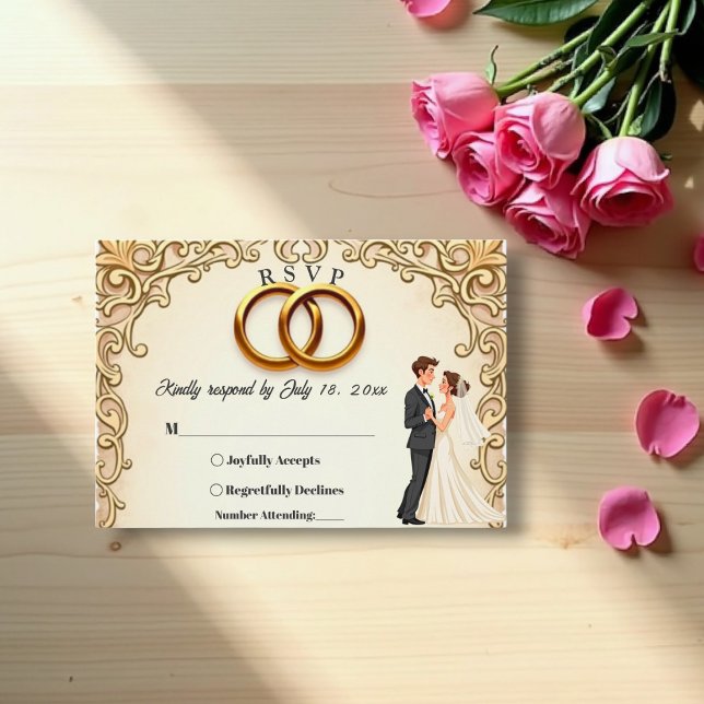 Elegant Romantic Bride And Groom Floral Wedding RSVP Card (Creator Uploaded)