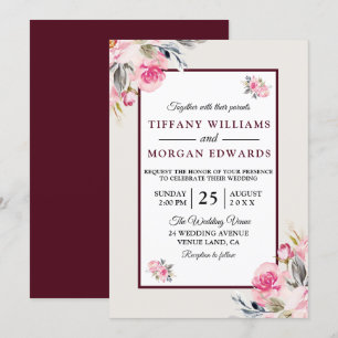 Elegant Romantic Burgundy Blush Floral Wedding Invitation