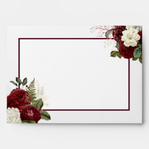 Elegant Romantic Burgundy Floral Border Envelope