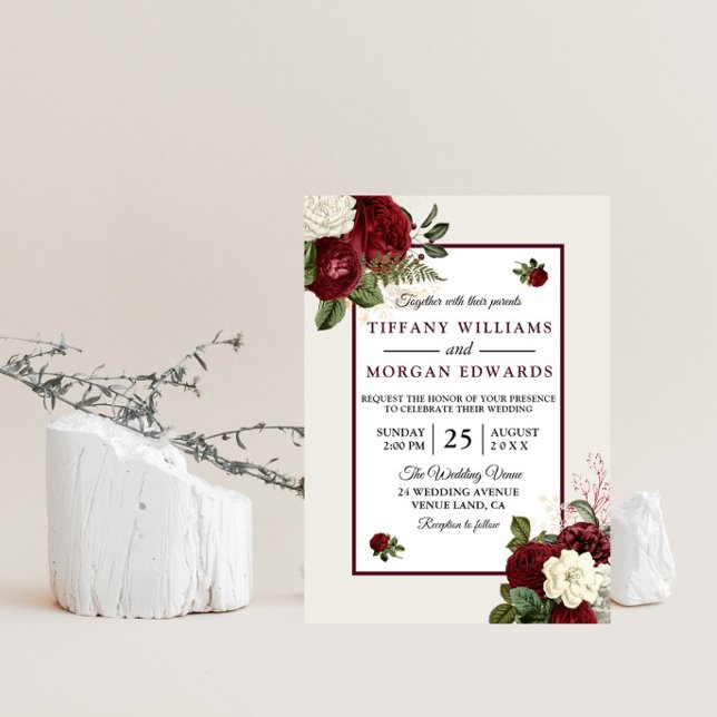 Elegant Romantic Burgundy Floral Wedding Invite (Creator Uploaded)