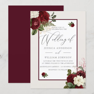 Elegant Romantic Burgundy Red Floral Wedding Invitation